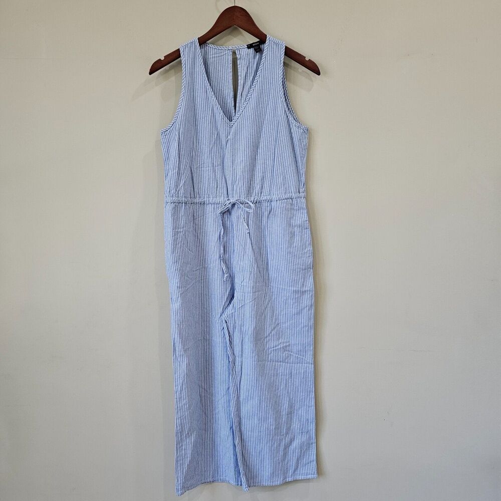 Anthropologie Drew Womens Striped Jumpsuit Small Blue White Nautical Beachy Wide